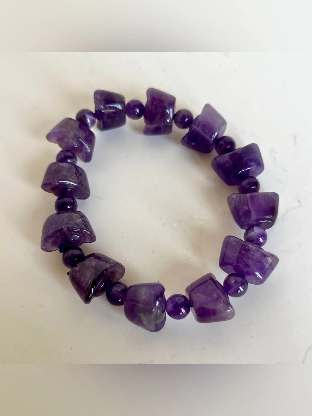 Hand Crafted Purple Amethyst Bead Stretch Bracelet